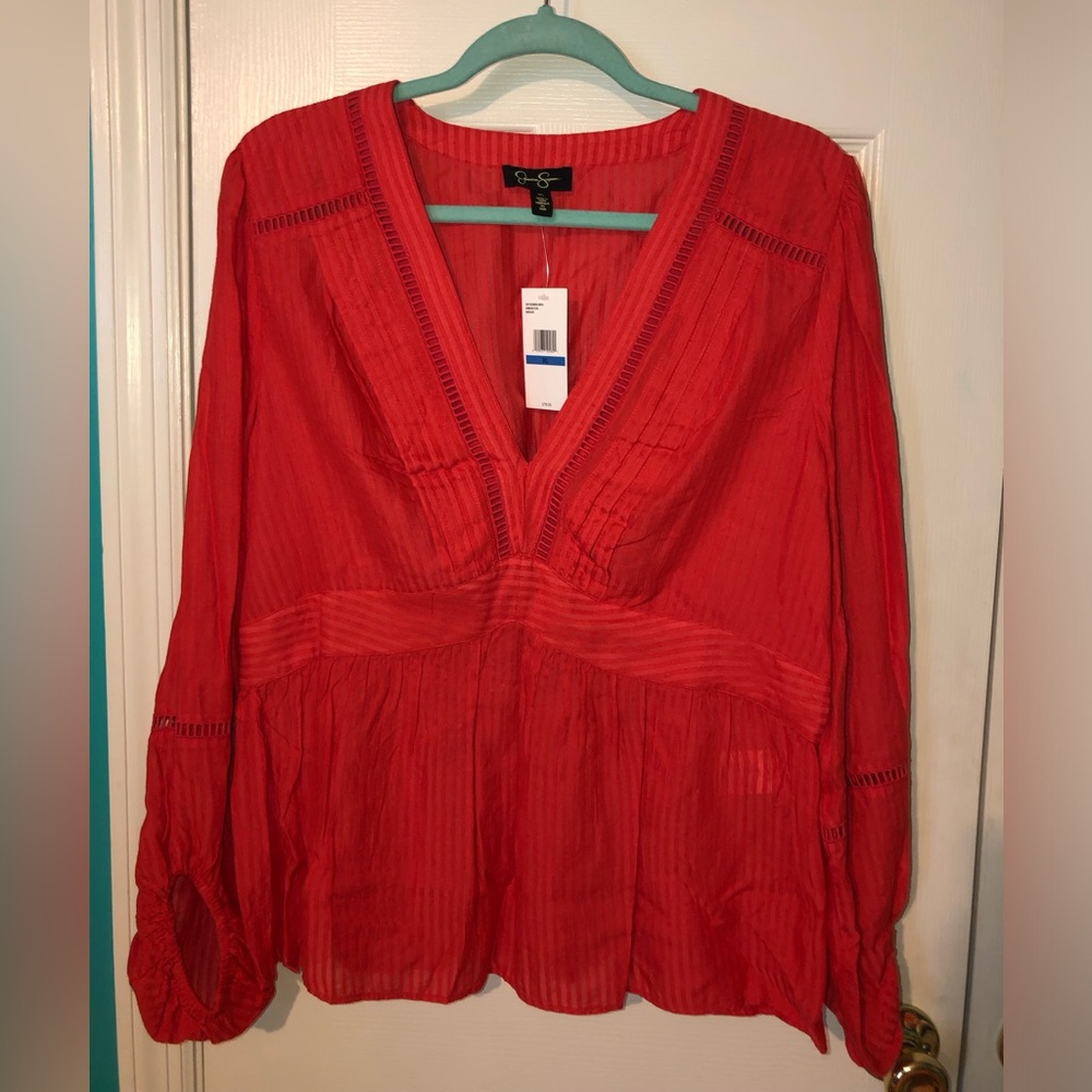 Jessica Simpson Peasant Top, Size: XL, Color: Hibiscus Briar/Red-Orange
